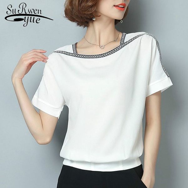 

summer new 2019 chiffon women blouse shirt causal plus size short sleeve women solid white red yellow color blusas 0370 30