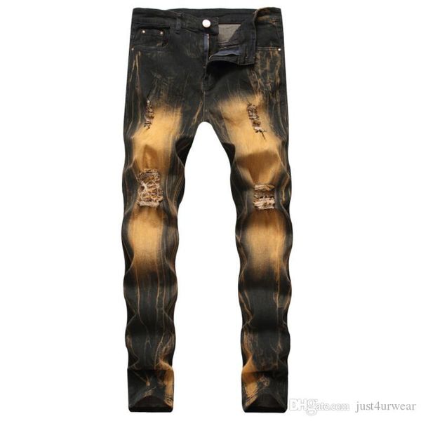 

мода vintage ripped slim fit проблемные джинсы штаны хип-хоп denim крутые штаны мужской новизна streetwear жан брюки горячие продажи, Blue
