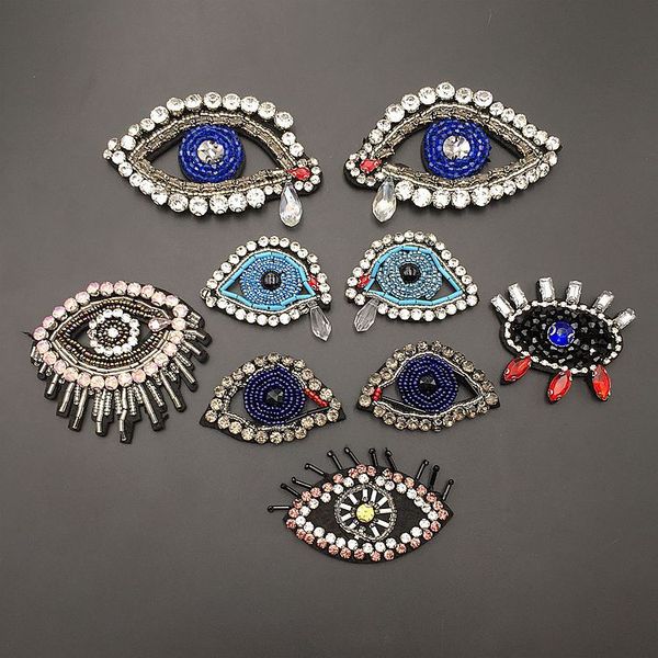 

embroidery beaded eyes patches,rhinestones eyes appliques badges,crystals beads patches for clothing a15, Black