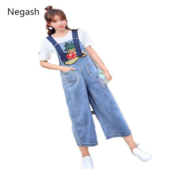 

new arrival women's denim jumpsuit overalls casual blue denim embroidery loose pants jeans jumpsuits for woman, Black;white