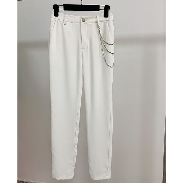 Pantaloni lunghi con fibbie in metallo argentato da donna dal design originale di alta qualità di nuovo stile caldo