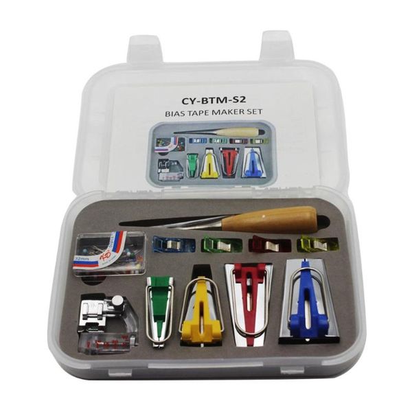 

11pcs 6mm/12mm/18mm/25mm fabric bias binding tape maker kit binder foot wooden awl clip pins binder household diy sewing tools, Black