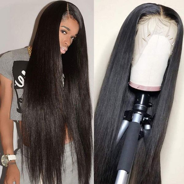 

glueless brazilian straight lace front wigs with baby hair lace front human hair wigs for black women pre plucked hairline 180% density, Black;brown