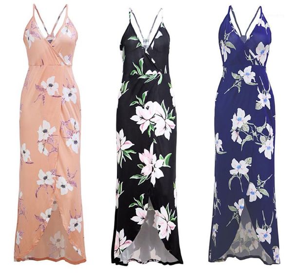 

printed dresses deep v spaghetti strap female split dresses backless ladies a line dresses summer womens floral, Black;gray