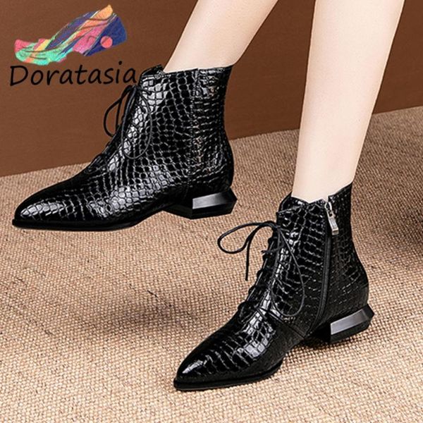 

doratasia plus size 33-50 brand new girl fashion pointed toe ankle boots low chunky heels boots women casual shoes woman, Black