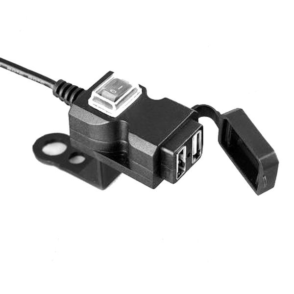 

motorbike dual usb charger plug and rack kit with easy installation, over-current protection 9-24v [black