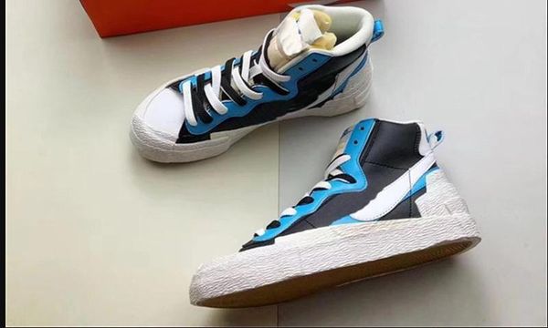 

Аутентичные Sacai x Mid Blazer желтый университет Красный кукуруза белый синий мужская баскетбольная обувь спортивные кроссовки