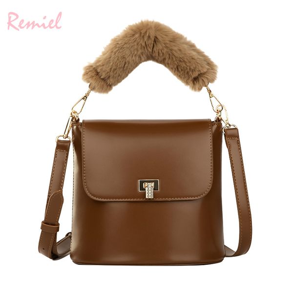 

vintage fashion ladies plush tote bag 2019 new pu leather women's handbag casual shoulder messenger bags