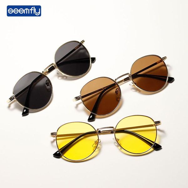 

seemfly small round sunglasses women alloy mirror female colored lens metal eyewear men brand shades retro designed sun glasses qkofm