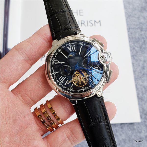 

автоматические часы fashiontop qulaity черный кожаный ремешок спорт мужские tourbillon механические wristwacth, Slivery;brown