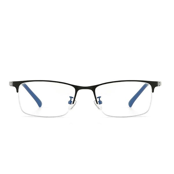 

shortsighted glasses men style half rim eyeglasses metal glasses frame spring hinges anti blue ray eye, Black