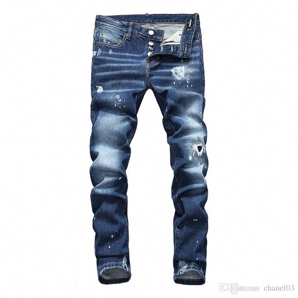 

19ss последние итальянские мужские полые высококачественные джинсы хип-хоп логотип дизайнерские брюки мужские размер 28-38 новая модель dn12, Blue