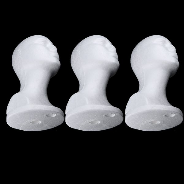 

3x female foam mannequin head for wig making display stand hat holder white