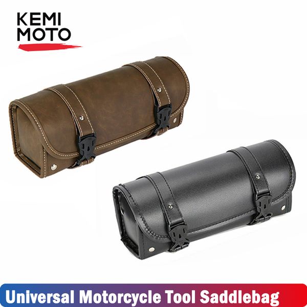 

waterproof pu leather universal motorcycle handlebar sissy bar saddlebag roll fork tool bag brown & black for softail