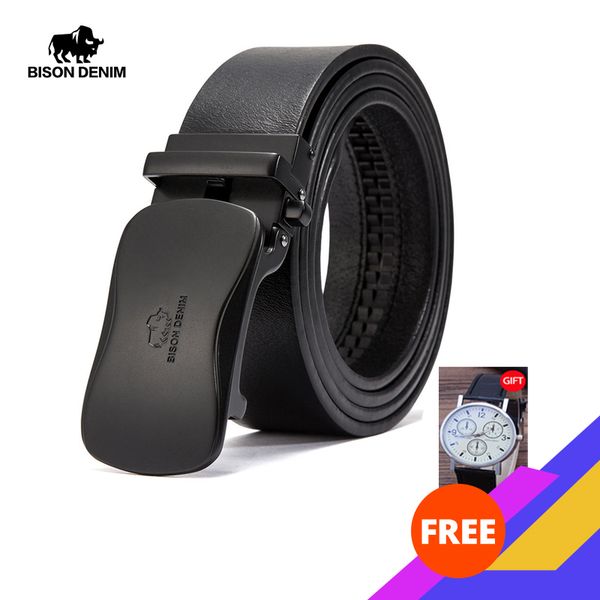 

bison denim luxury leather belt men automatic buckle genuine leather strap brand waistband cowhide belts for men n71345 y200520, Black;brown