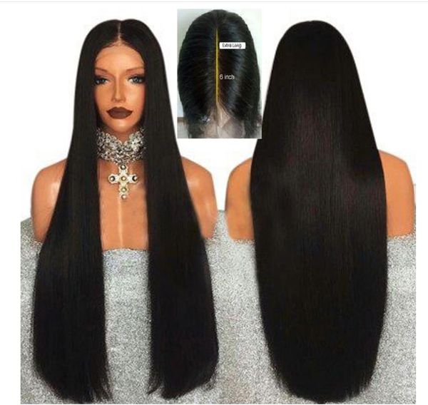 

fashion chemical fiber wig front lace wig black long straight high temperature silk front lace headgear 13 * 6 wide hand hook, Black;brown