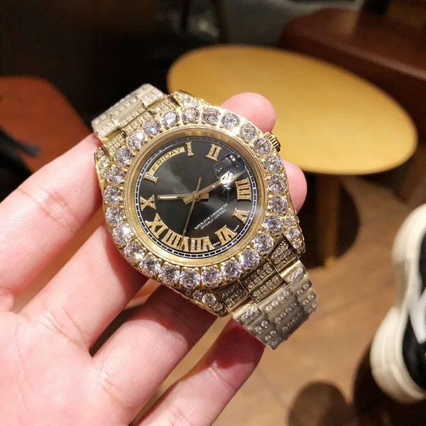

new business 45mmx13mm reloj de lujo 316 stainless steel diamond watch montre de luxe relógio de luxo, Slivery;brown