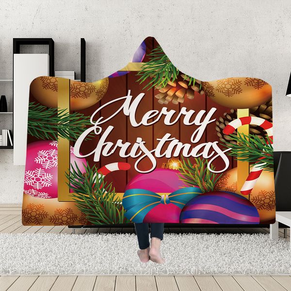 

рождество серии 3d с капюшоном одеяло шерпа флис носимых плюшевые бросить одеяло на диван-кровать толстый теплый b277