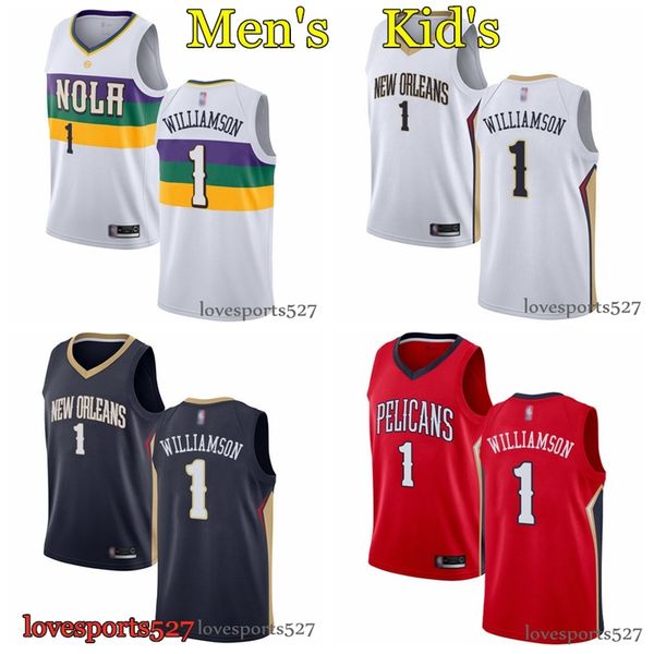 

men kids new orleanss pelicanss jersey 1 zion williamson red white color swingman 100% stitched basketball jerseys, Black;red