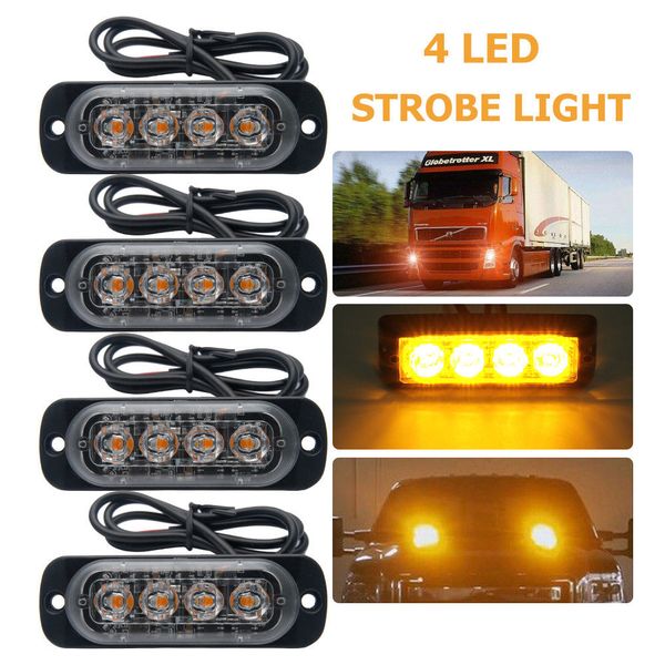 

4x 4 led car vehicle strobe flash light emergency warning flashing lamp amber
