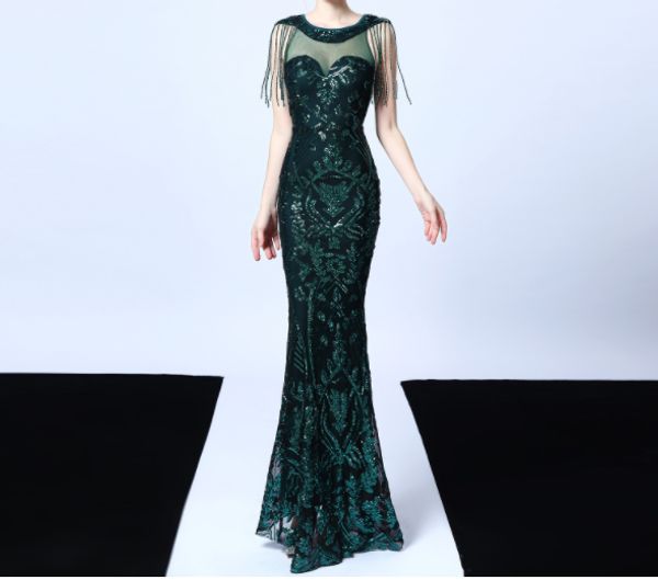 

vestidos long dress 5 colors elegant shining bodycon tassel celebrity evening party dress fashion women sexy, Black;gray
