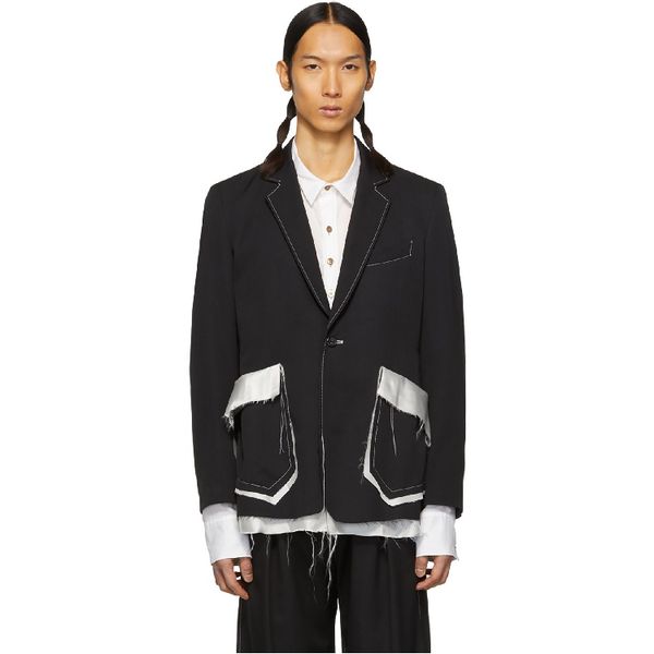 

s-6xlhomemade men's suit with loose black and white stitching on the edge, White;black