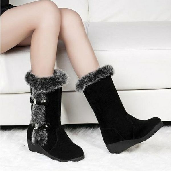 

solid fashion women winter boots 2020 keep warm flock winter shoes ladies snow boots shoes thigh high suede mid-calf, Black
