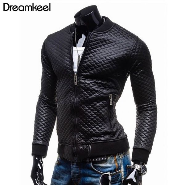 

slim new winter men's plaid quilted pu leather short paragraph jacket thick collar casual washed leather motorcycle jacket y, Black