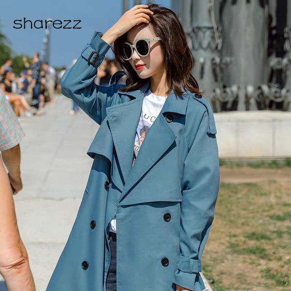 

2019 new spring autumn windbreaker coats long section coat waistband women trench coats korean loose casual ladies outerwear, Tan;black