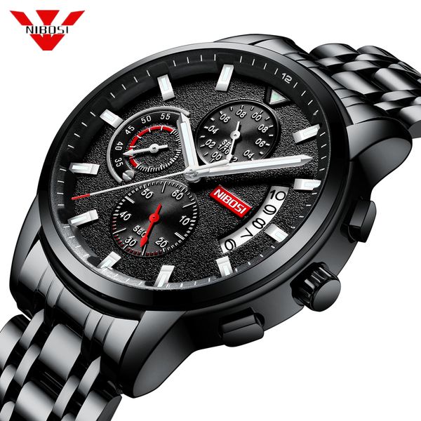 

nibosi fashion mens watches male business chronograph quartz clock stainless steel waterproof big watch men relogio masculino, Slivery;brown