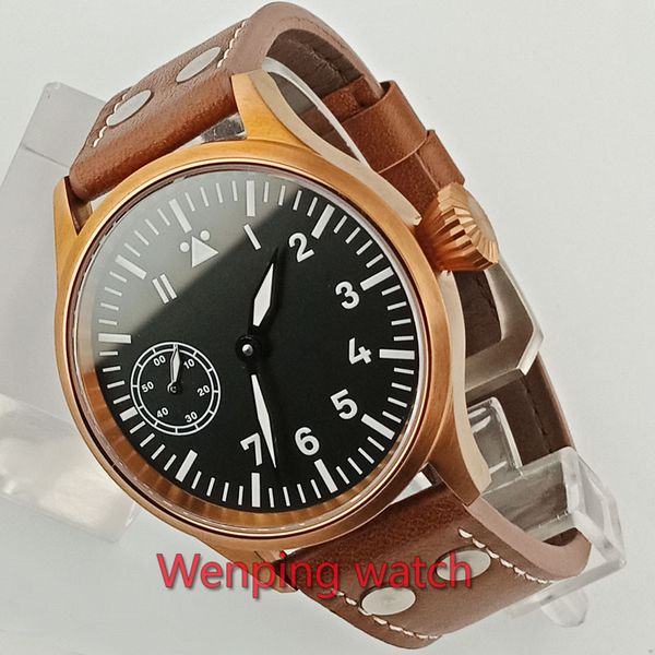 

44mm corgeut sterile dial men's watch sapphire glass super luminous bronze case 17 jewels 6497 mechanical hand winding movement, Slivery;brown