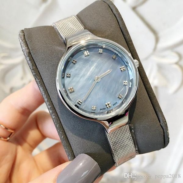 

2019 new fashion brand women watch shell dial blue color special dress watch for lady stainless steel luxury wristwatch ing, Slivery;brown