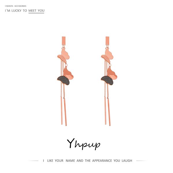 

yhpup 316l butterfly exquisite long tassel dangle earrings rose gold stainless steel pendientes mujer moda 2019 fashion jewelry, Silver