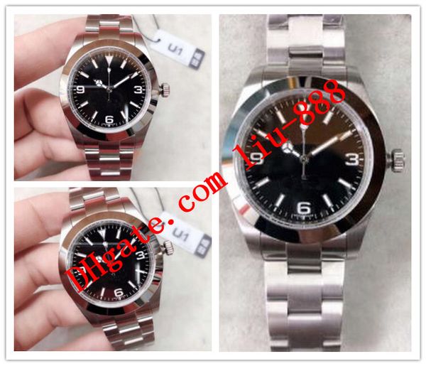 

u1 factory fashion men wristwatch black dial 214270 39mm silver stainless steel bracelet automatic luxury watch elling, Slivery;brown