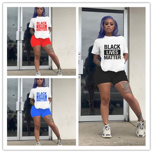 

women black lives matter tracksuit letter printing t-shirt shorts sets 2 piece outfit short sleeve pullover tees sport casual suit d6509, White