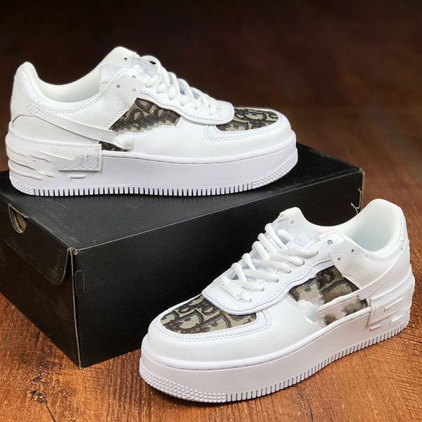 

2020 new men women low cut one 1 casual shoes white black dunk sports skateboard shoes classic trainers high sneakers 36-44, Blue;gray