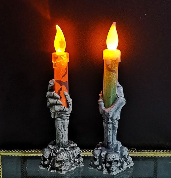 

the latest 4 styles halloween simulation flame candle light portable plastic small wind led led night lighthouse decorative props pumpkin li