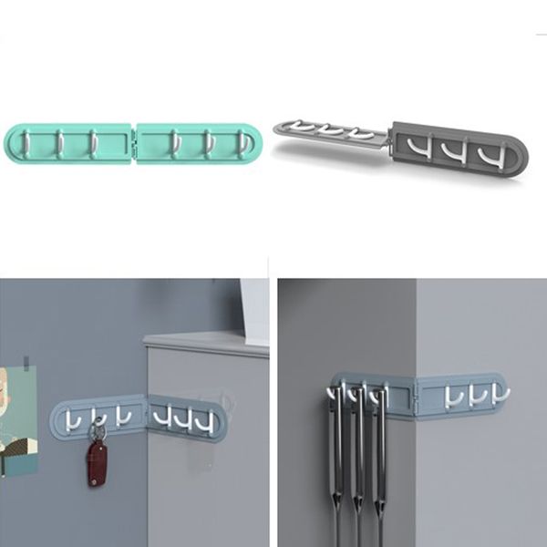 

foldable corner hook 6 row hooks bathroom kitchen storage hooks no trace back door wall hanging clothes keys purse