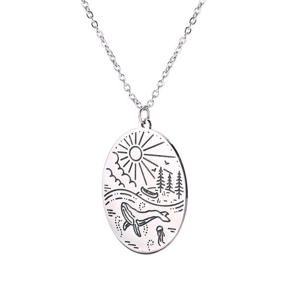 

skyrim dolphin stainless steel gold pendant necklace sea animal sun tree statement choker chain necklaces jewelry gift women men, Silver
