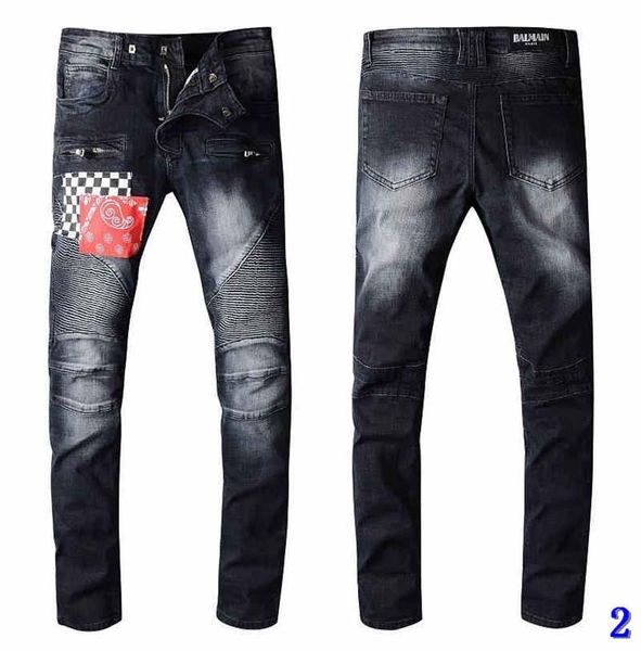 

men designer jeans fashion patches hole washed embroidery bleached long distrressed zipper fly straight brand jeans2, Blue