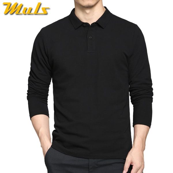 

casual cotton polo men long sleeve simple style casual mens polos black navy gray white m -3xl solid trend, White;black