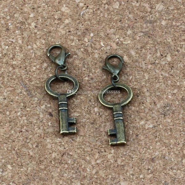

100pcs много античная бронза малые ключи подвески из бисера с застежкой омар шарма браслета ювелирных изделий diy 11.5x37mm a-323b, Bronze;silver