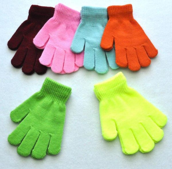 

dhl 240pairs 15cm children winter warm mittens five gloves girl boy kids multicolor pure knitted finger glove 6colors, White