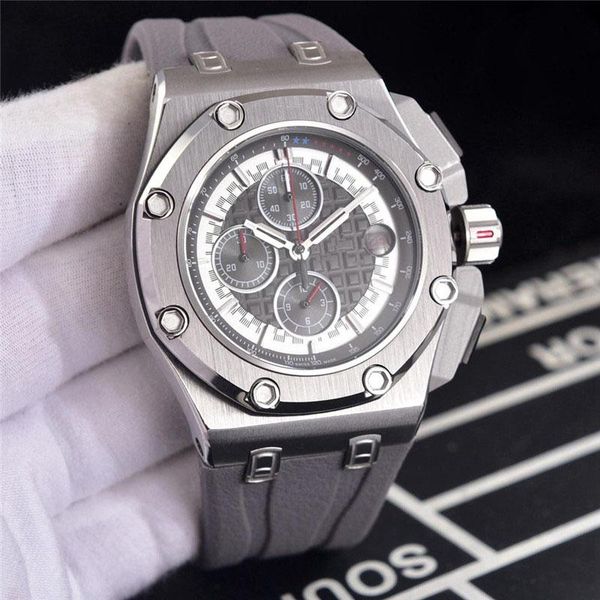 

48мм роскошные часы 26568 кварцевый механизм мужские часы хронограф наручные часы известного дизайнера часы каучуковый ремешок лучшее качест, Slivery;brown