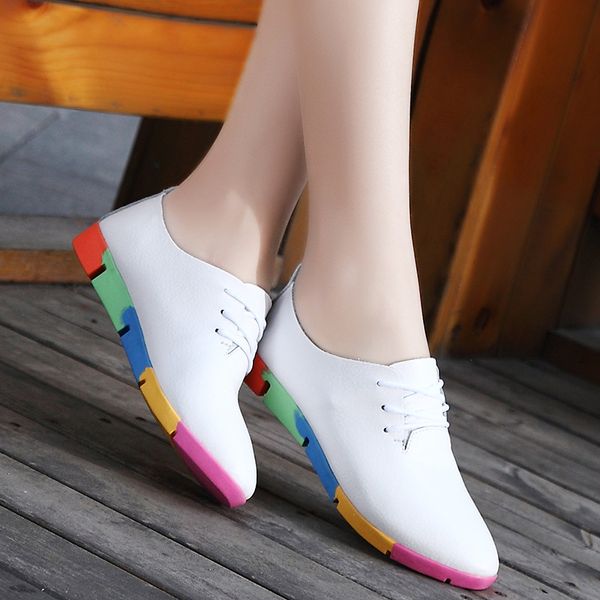 

sneakers women shoes 2019 fashion breathable solid leather flats casual shoes woman lace-up nurse women sneakers plus size, Black