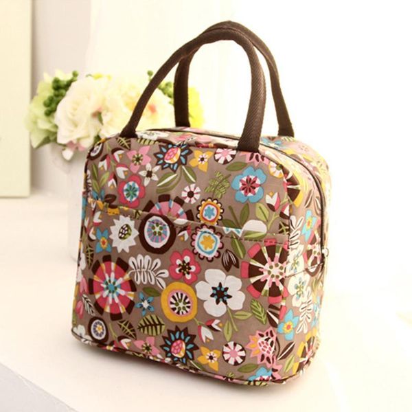 

thicken picnic portable carry tote waterproof pouch lunch bag printing thermal insulated storage cooler box travel snacks, Blue;pink