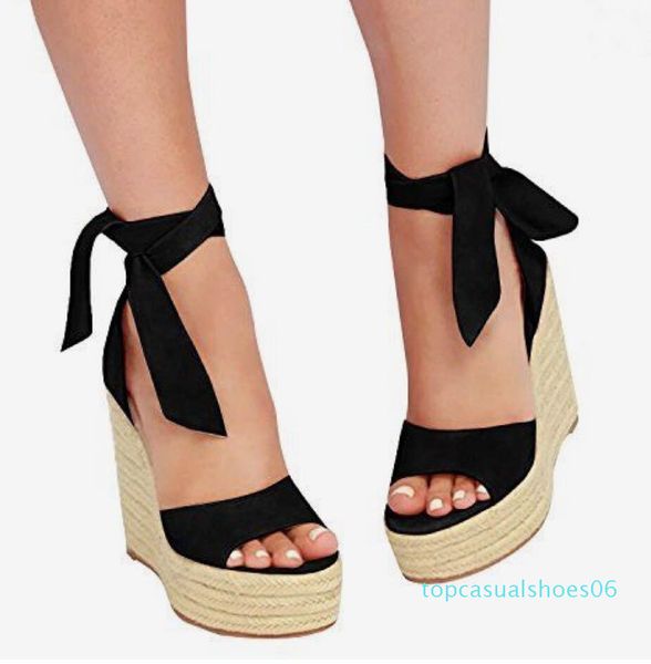 

rome style bowtie suede straw woven platform w-sandals black sandale gladiator women sandals 16cm