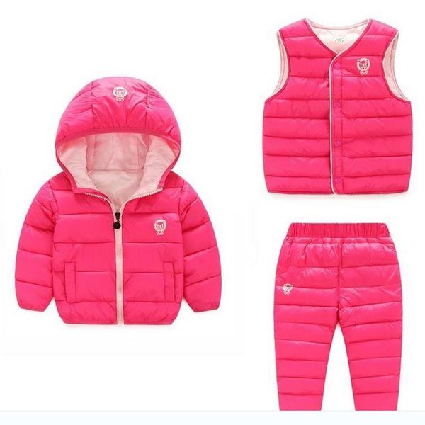

2020 Winter Baby Girls Boys Clothes Sets Children Down Cotton-padded Coat+Vest+Pants Kids Infant Warm Outdoot Suits1-7Y