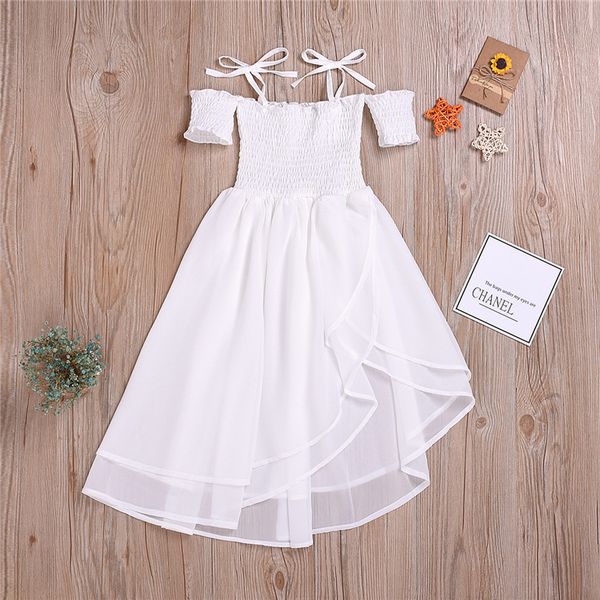 

summer girls kids dresses sweet off shoulder sling skirts white chiffon princess dress kids designer clothes girls jy361, Red;yellow