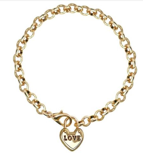 

heart tag charms bracelets engrave tiny gold color chain link bilezik femme for women bridal wedding tiffan jewelry female, Golden;silver